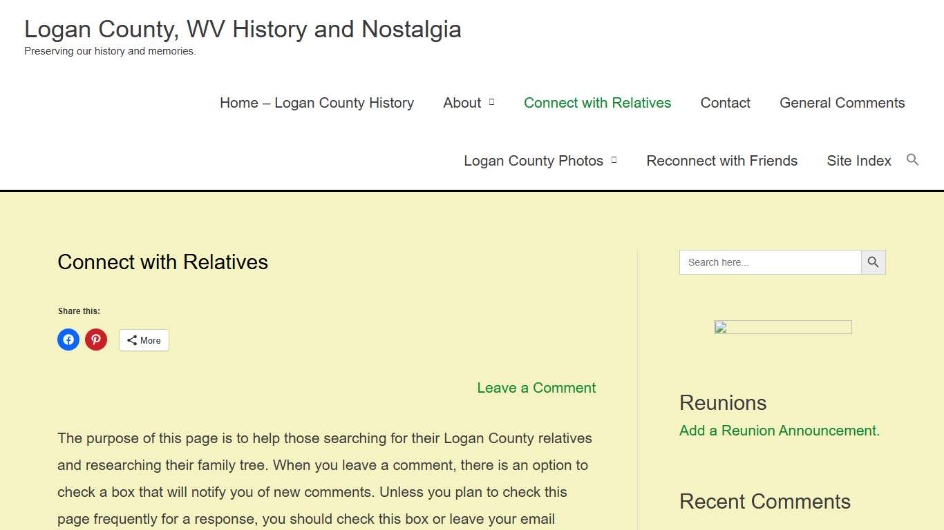 Connect with Relatives - Logan WV History and Nostalgia